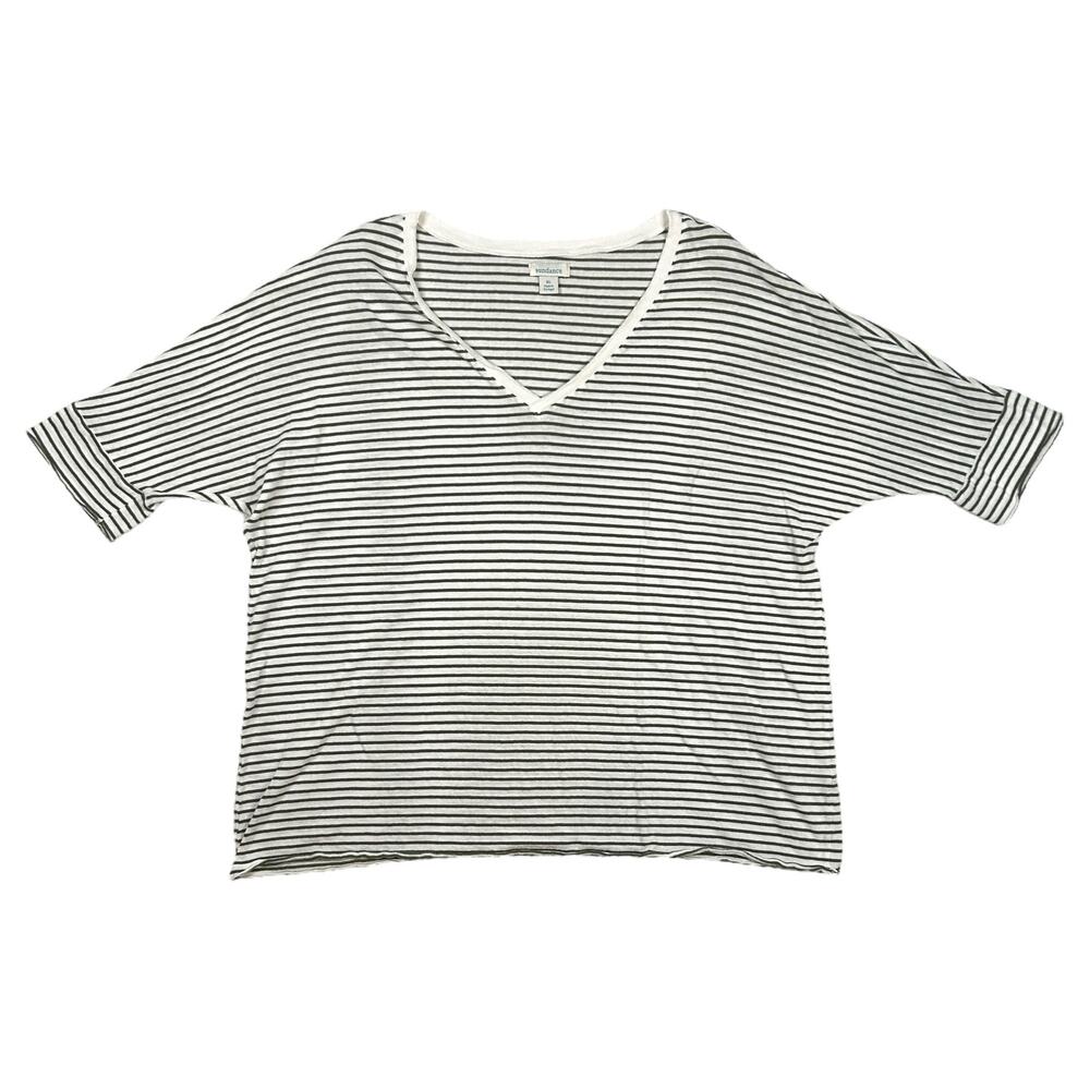 Sundance Catalog Size XL Green White Striped V-Neck Dolman Sleeve Tee Top Cotton